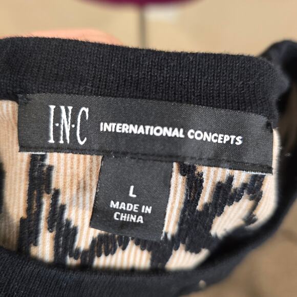 Women's INC International Concepts Black & Tan Textured Knit Top | Size Large - Picture 8 of 9